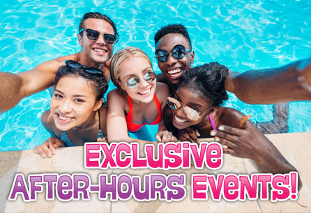 Exclusive After-Hours Events, Group of friends smiling in pool